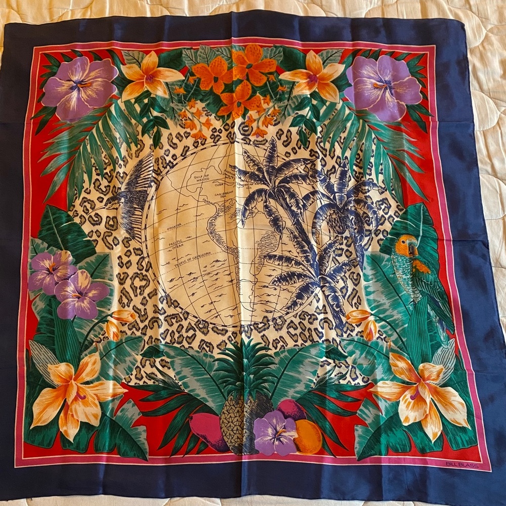 Bill Blass Tropical Floral Silk Scarf
